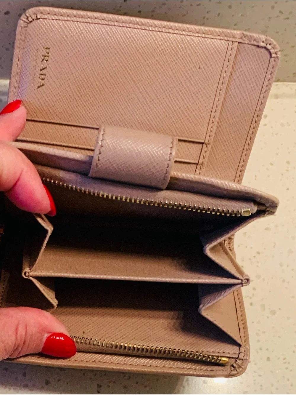 Authentic Prada Small Tan Saffiano Leather Wallet with Gold Logo